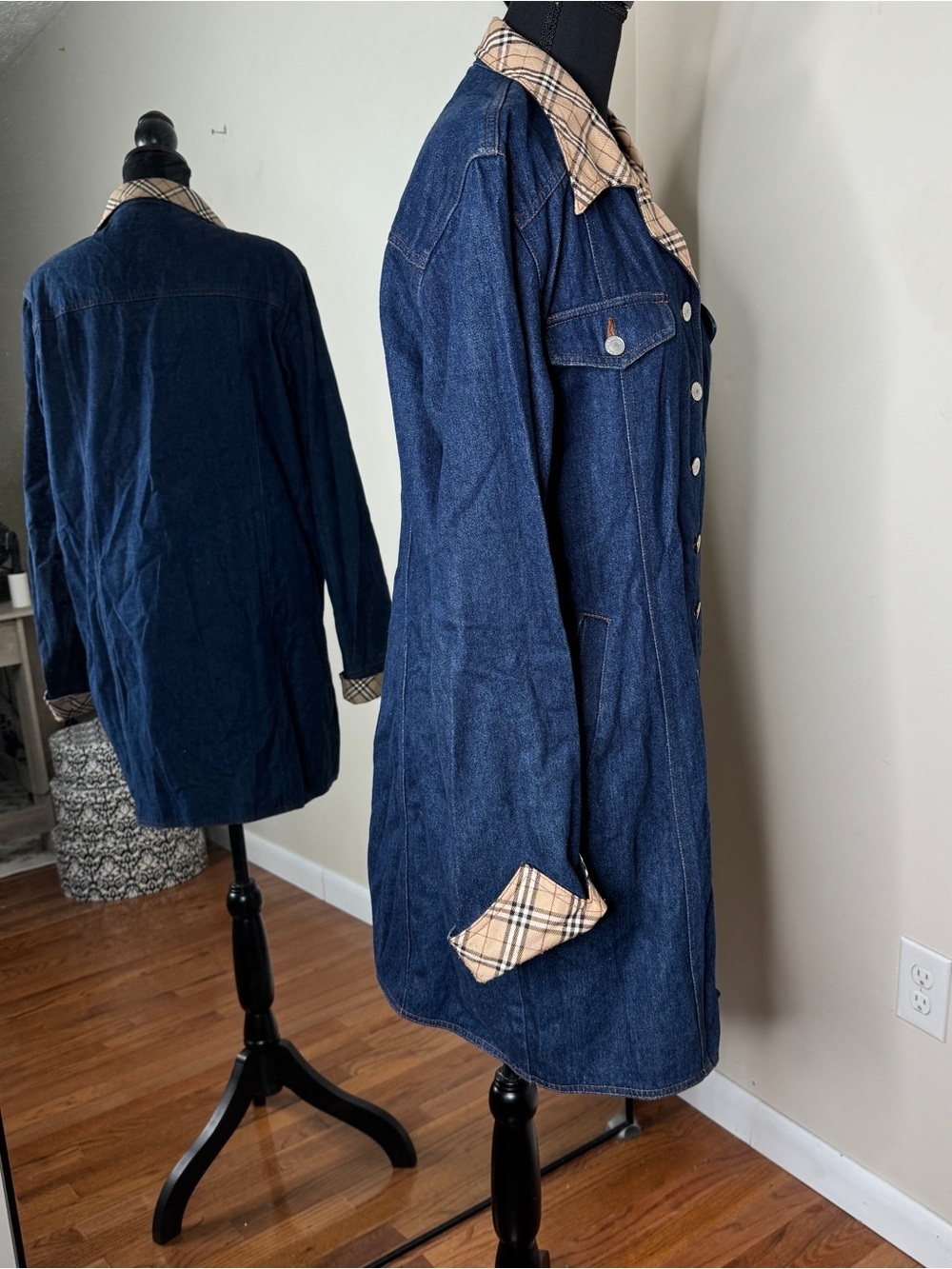 Robert Louis Y2K 90s Button Down Denim Plaid Jacket Size L - Picture 2 of 11
